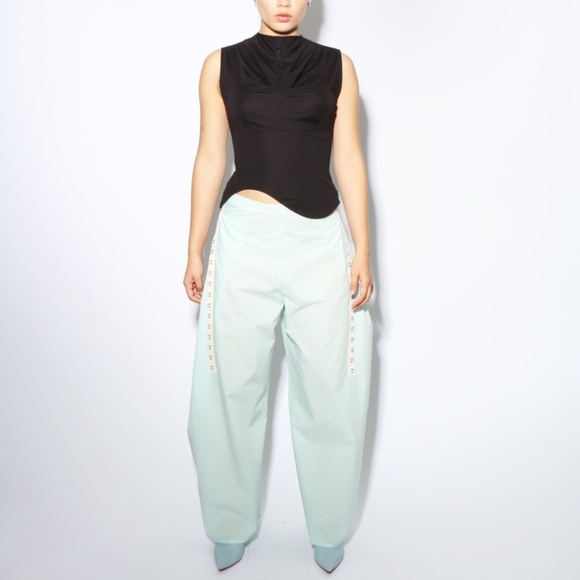 Baserange Pants - BASERANGE Viag Pants Kal Mint Hook Tape to Adjust Flare Organic Cotton Trouser L